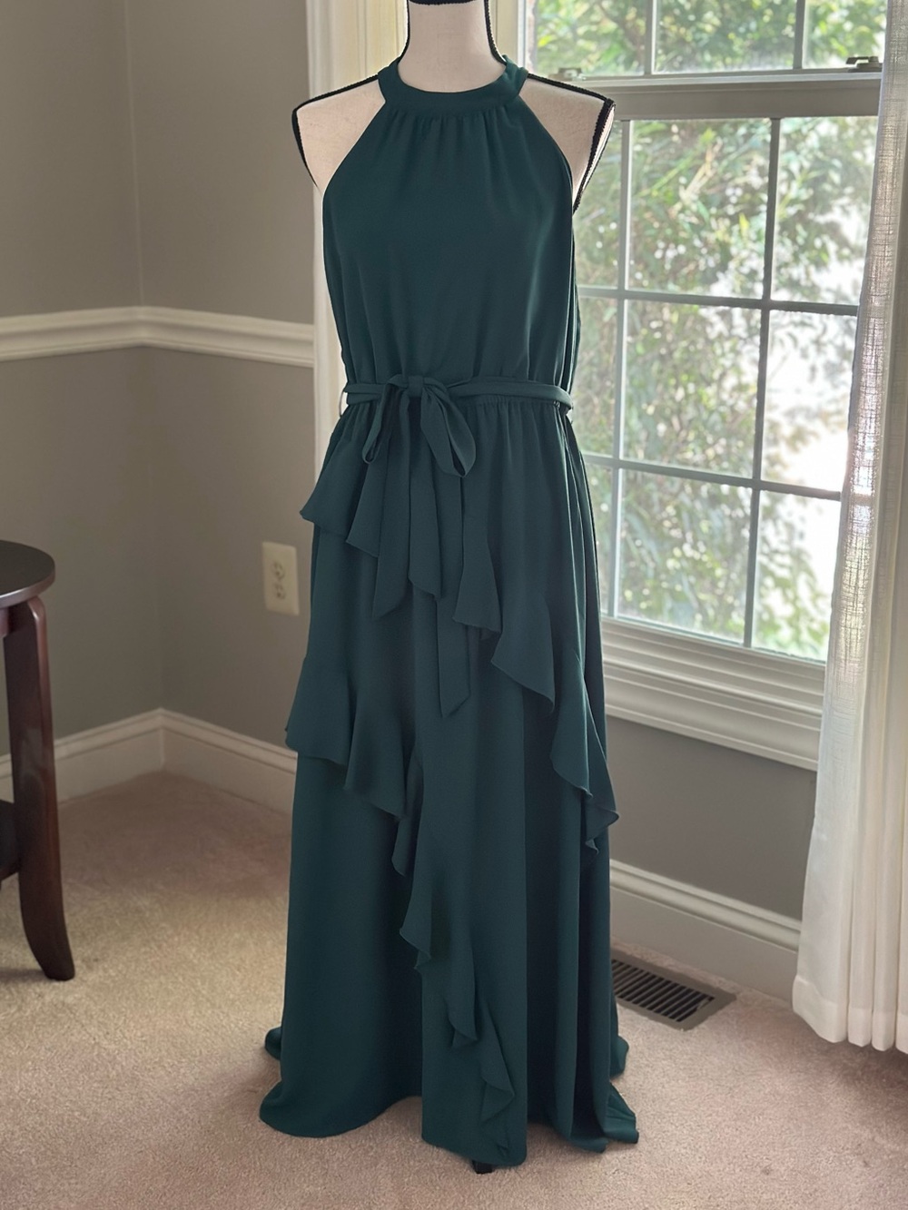 Grace Karin dark green Halter neck Ruffle Tiered Maxi Dress size large